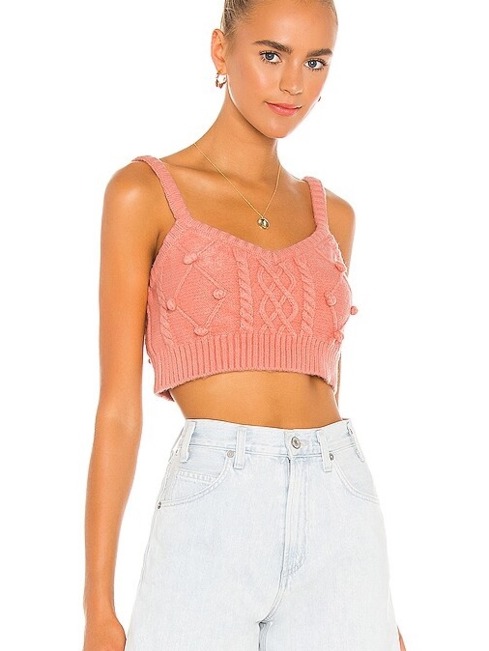 Cable-Knit Pom Pom Crop Tank - Size Large